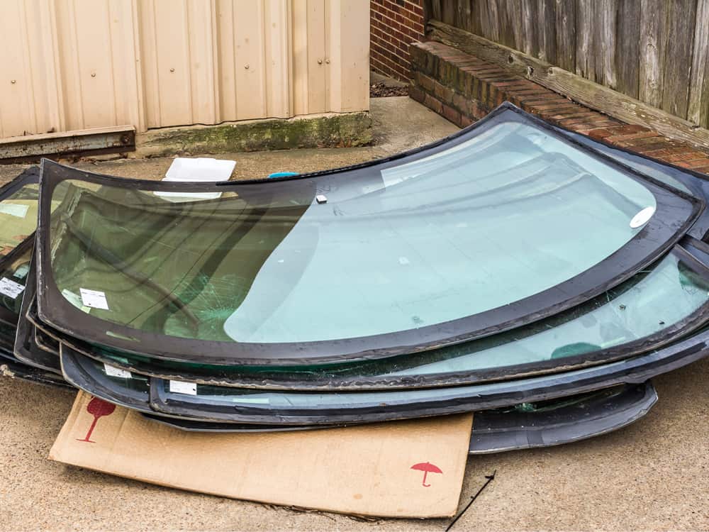 Auto glass waiting to be recycled Auto glass waiting to be recycled