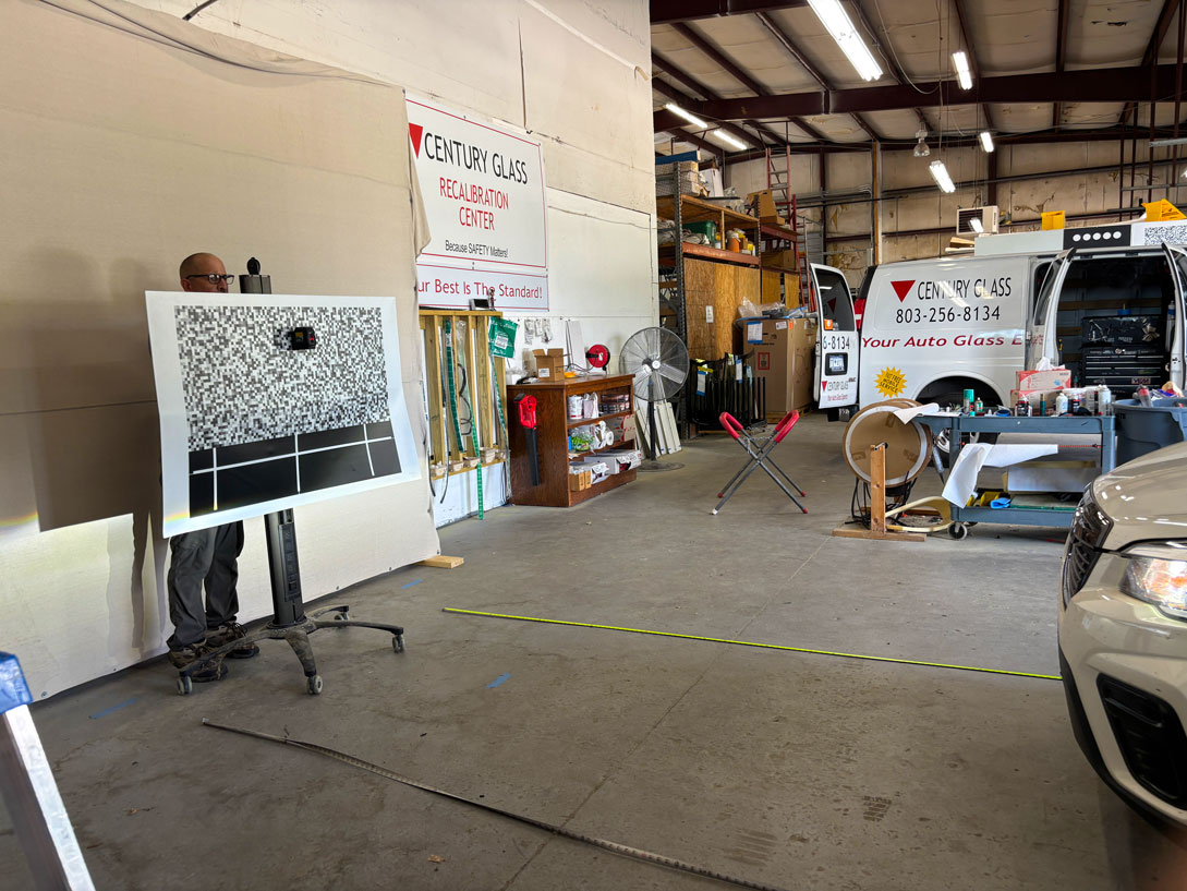 Century Glass tech repairing windshield and calibrating ADAS